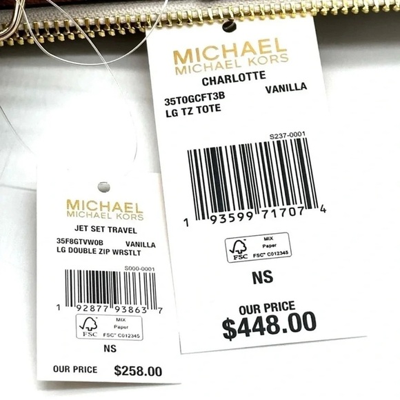 Michael Kors Large Charlotte Tote Bag & Large Double Zip Wallet Vanilla/Brown - Picture 13 of 13